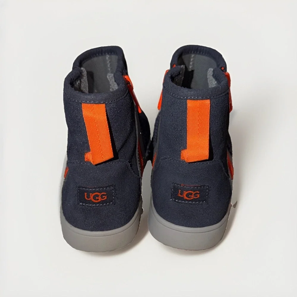 UGG Kids Classic Adler Side Zip Navy Blue Orange Suede Boots 1103641K Size 5Y